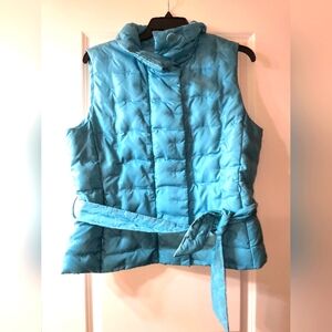 Talbots Belted Puffer Vest – Size Large – Teal Blue